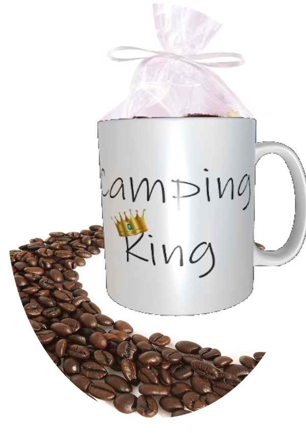 bedruckte Tasse "Camping King" als Geschenk mit Füllung
