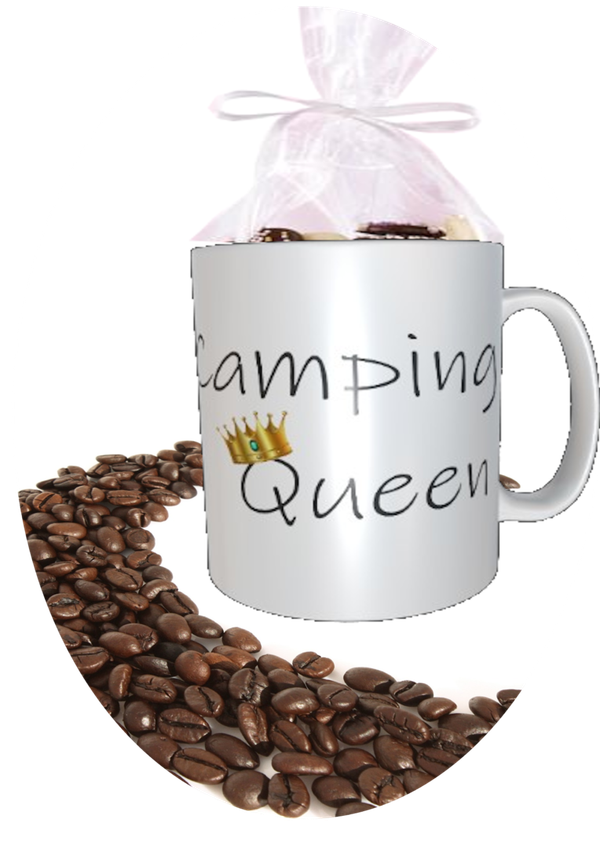 bedruckte Tasse "Camping Queen" als Geschenk mit Füllung